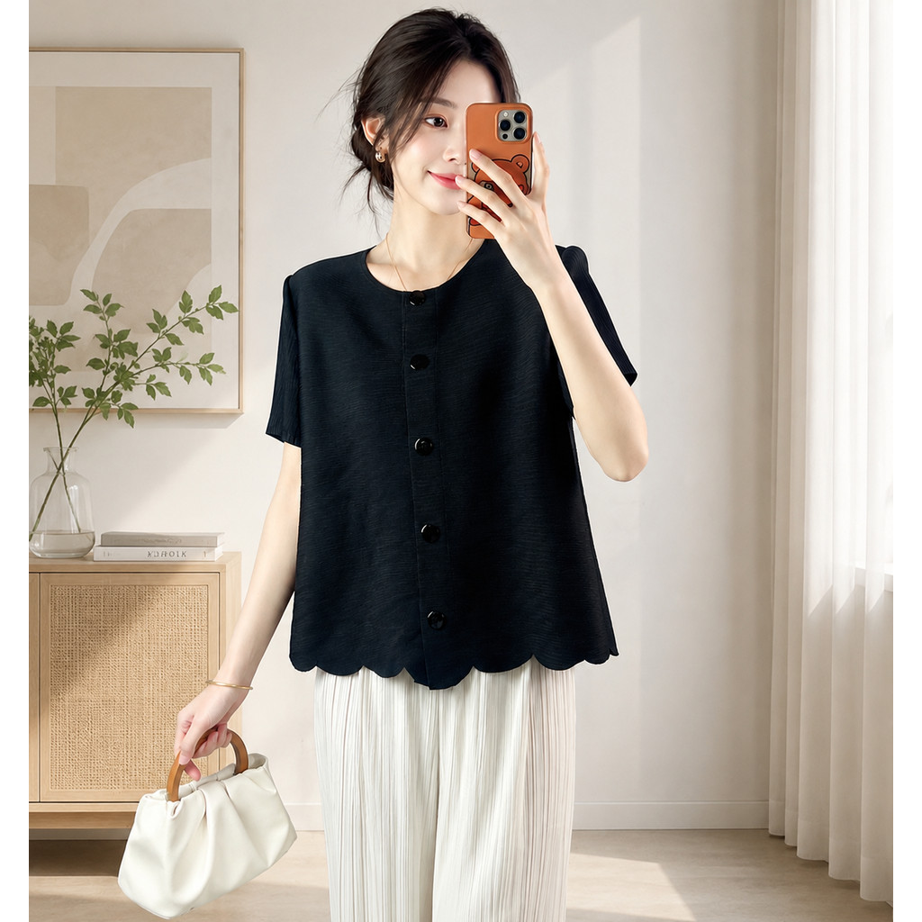 2MUAY รุ่น PP62752 3สี Simply Scallop Pleated Top FREE SIZE