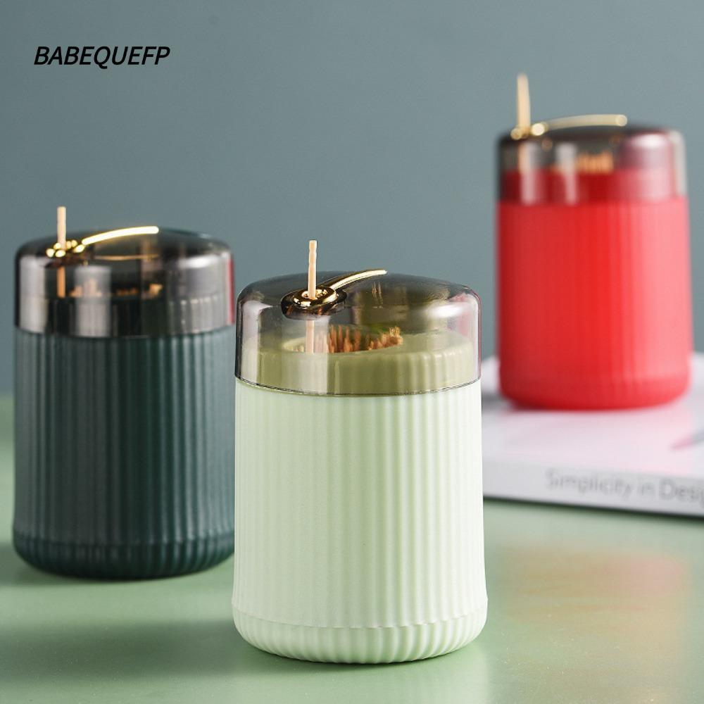 BABEQUEFP เครื่องจ่ายไม้จิ้มฟัน,กล่องไม้จิ้มฟันพลาสติกทนทาน,ที่ใส่ไม้จิ้มฟันอัตโนมัติป๊อปอัพทรงกลมความจุขนาดใหญ่สําหรับห้องนั่งเล่นบ้าน