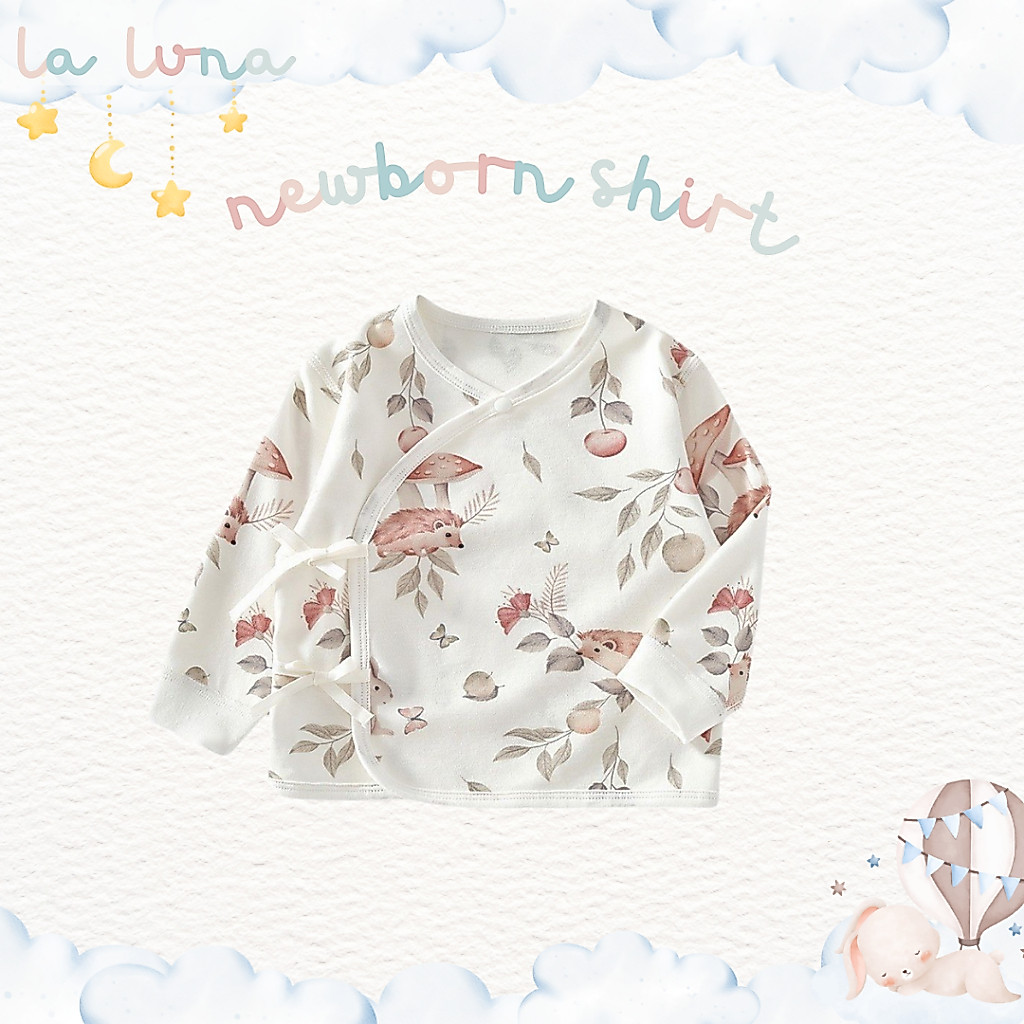 La Luna เสื้อเด็กทารก เด็กแรกเกิด 0-3 เดือน เสื้อป้ายหน้า ผูกหน้า ผ้าฝ้ายเกรด A 100%