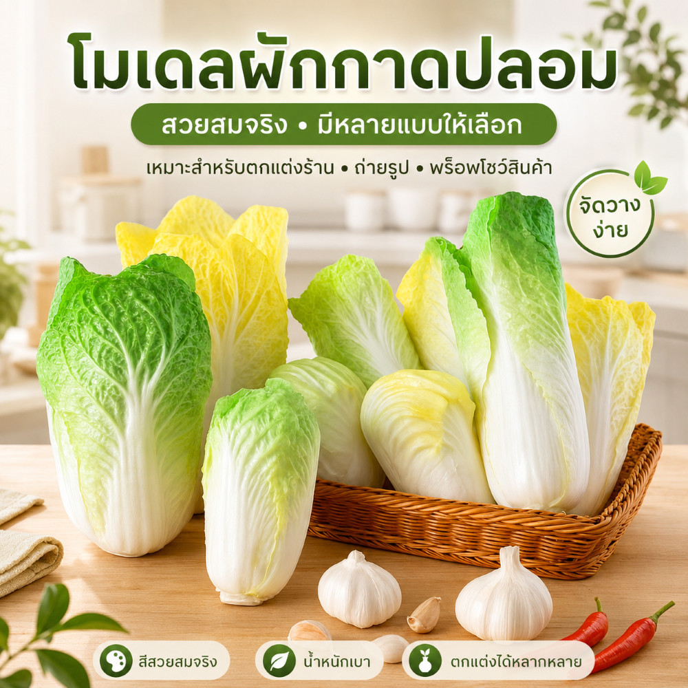 โมเดลผักกาด ผักปลอม ผักกาดขาว งานพรีเมียม ผิวเรียบ ใบอวบสมจริง! แต่งคาเฟ่ ร้านอาหาร สตูดิโอถ่ายภาพ ดูหรูและแพงขึ้นทันที