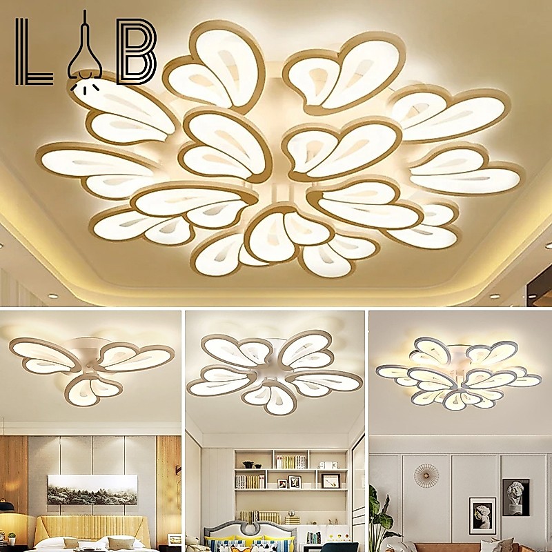 ECONNโคมไฟเพดานโคมไฟติดเพดาน LED แบบดอกไม้ปรับแสง 3 สี ลดแสงแยงตา สำหรับห้องนั่งเล่น ห้องนอน ห้องอาหาร ห้องครัวโคมไฟ