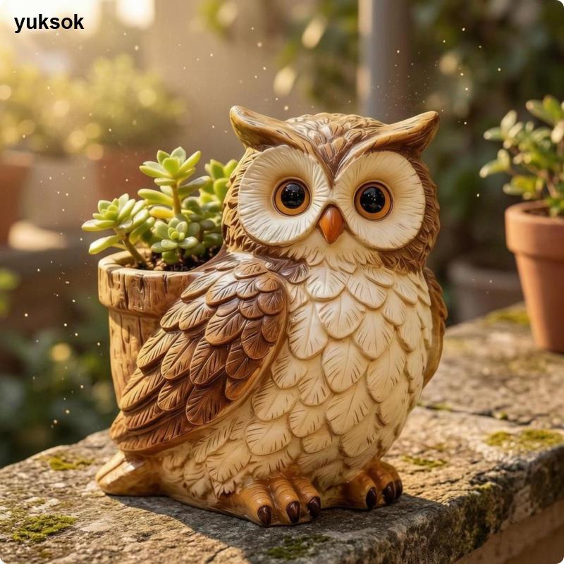 [yuksok] นกฮูกชาวไร่เรซิ่นตกแต่งชาวไร่นกฮูกตกแต่งกลางแจ้งไม้ดูติดทนนานสําหรับสวน