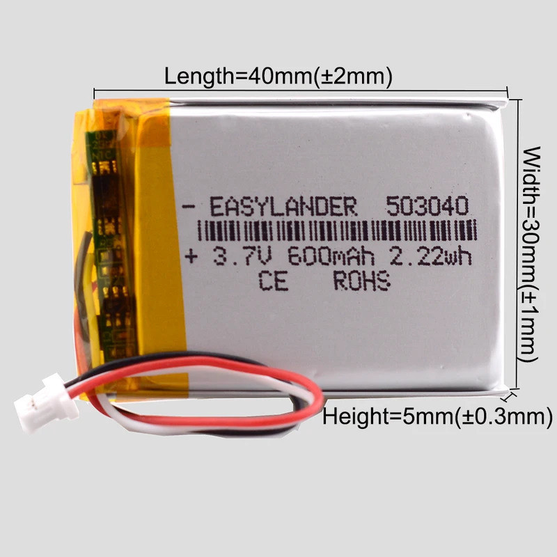 JST SH1.0mm 3Pin 3.7V 303040 350มะห์ 403040 503040   แบตเตอรี่ลิเธียมโพลิเมอร์ Lipo Li-ion