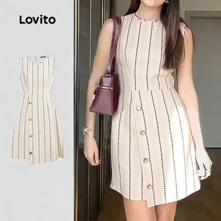 Lovito Women Casual Dress Korean Button Comfy yet Stylish Spring/summer Off White Dress L178ED1396