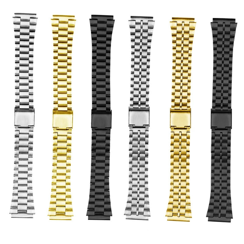 18 มม.สายนาฬิกาเหล็กสําหรับ CASIO A158/A159/A168/A169/B650 AQ230/700 A158W A168 คลาสสิก AE-1200 เงิน