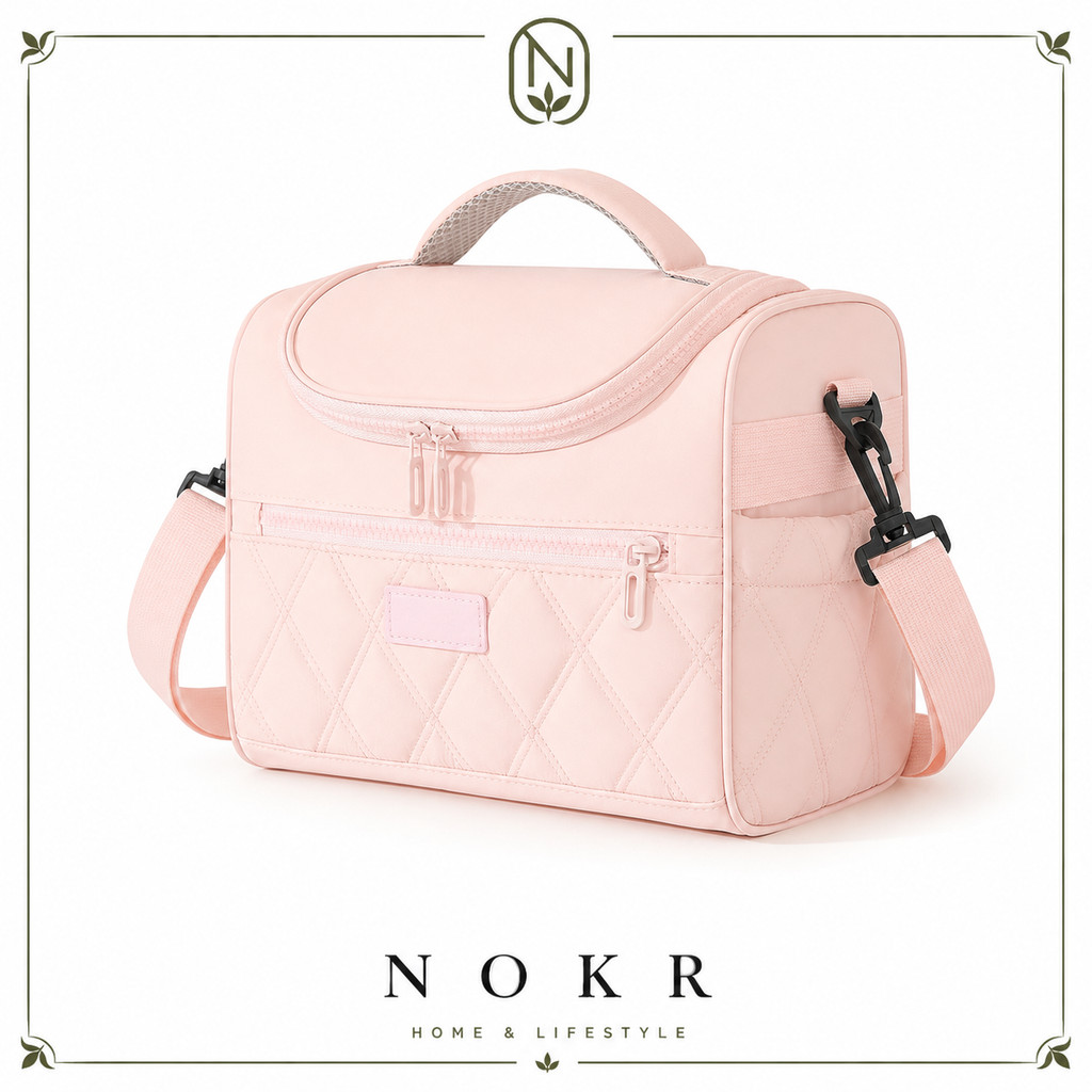 NOKR ฉนวนถุงอาหารกลางวันสําหรับผู้หญิง,น่ารักผ้านวมปักเป้าถุงอาหารกลางวันที่มี4กระเป๋าและสายคล้องไหล่ปรับ,นํามาใช้ใหม่ป้องกันการรั่วถุงอาหารกลางวันเย็น,แบบพกพา 8L
