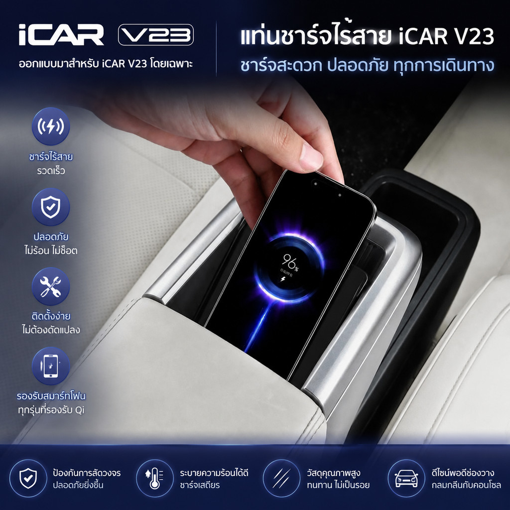 เหมาะสําหรับ Chery V23 iCAR V23 iCAR V23 ไร้สายชาร์จแผง v23 NFC รถ Fast Charger GTRR