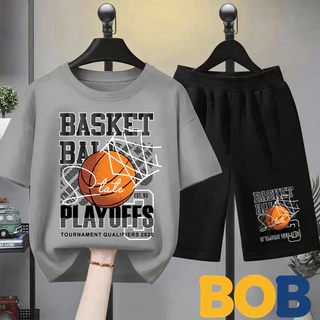 【ส่งไว 24ชม】2ชิ้น BOB ชุดเด็กผู้ชาย เสื้อยืดแขนสั้น ทอผ้าฝ้ายผสม ลายอเมริกัน สไตล์เท่ห์ ใส่สบาย ไม่ร้อน ปี 2026#32104