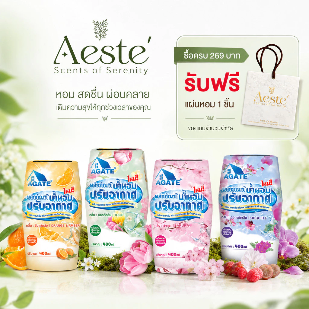 Aeste น้ำหอมปรับอากาศ เจลหอมปรับอากาศ อโรมาเธอราพี หอมยาวนาน 30วัน 400ml น้ำหอมห้อง อโรม่า ดับกลิ่นห้องน้ำ aromatic