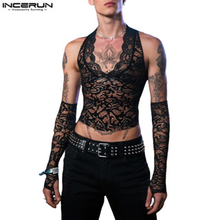 เสื้อกั๊กลูกไม้แขนสีใสสำหรับผู้ชาย