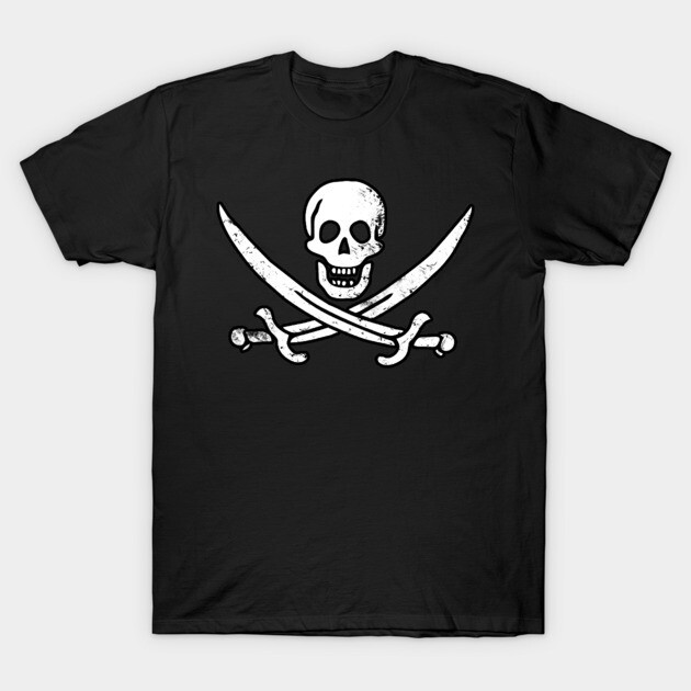 เสื้อยืด Vintage Jolly Roger, Yo Ho Ho! PIRATE FLAG, Skull & Swords, Pirate T-Shirt แท้ Cotton 100%