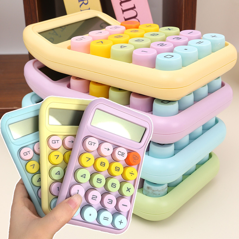 เครื่องคิดเลขปุ่มกลม 12-ดิจิต - ประเภทคีย์บอร์ดเชิงกลหน้าจอเอียง - จอแสดงผลขนาดใหญ่น่ารักสําหรับเด็ก สํานักงาน และโรงเรียน