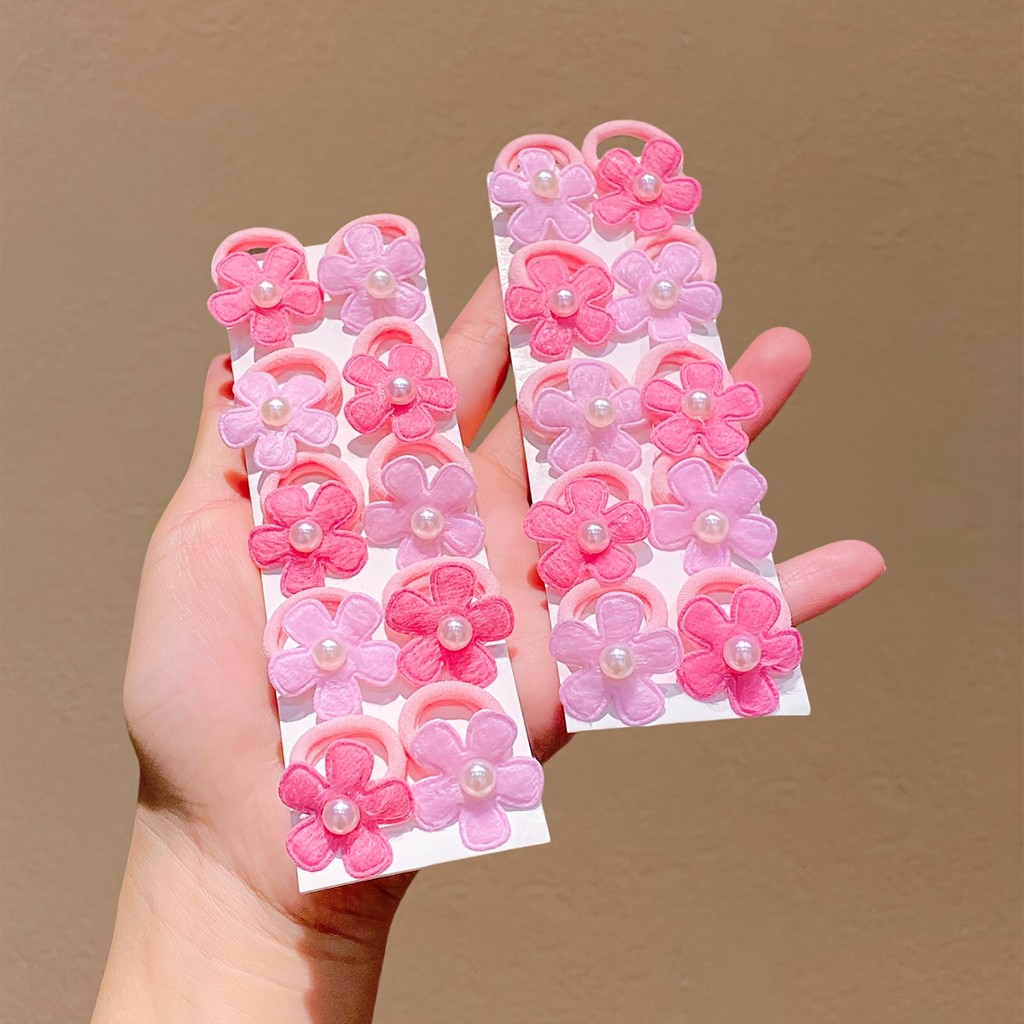 กิ๊บติดผมลายดอกไม้และหัวใจสีชมพูพาสเทล สำหรับเด็กผู้หญิง 10 ชิ้น