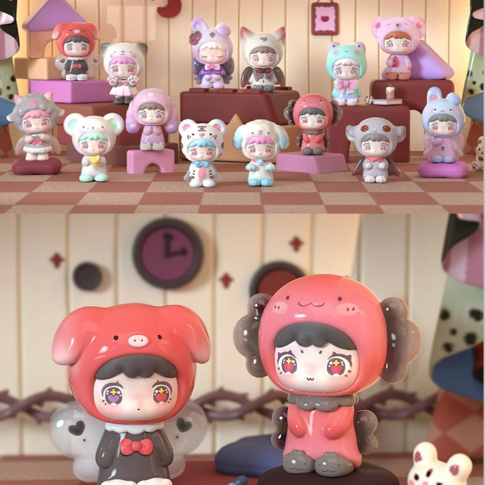 QUBII Daytime Dark Night น่ารักเม็ดรูป Mini Mystery Box สํานักงานเดสก์ท็อปตกแต่งของขวัญ