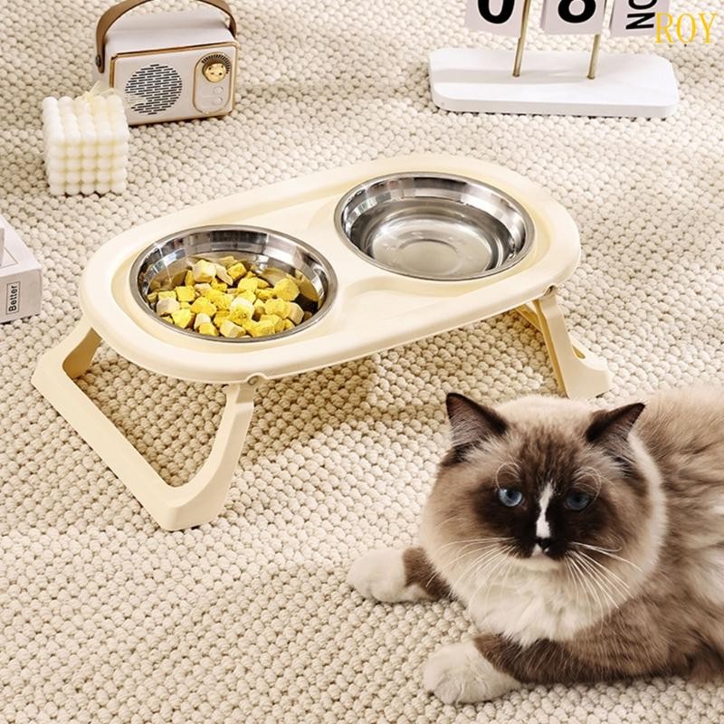 ROY Elevated Pet Feeding Station Splash Proof สําหรับสุนัขสบายชามรับประทานอาหารสีพาสเทล