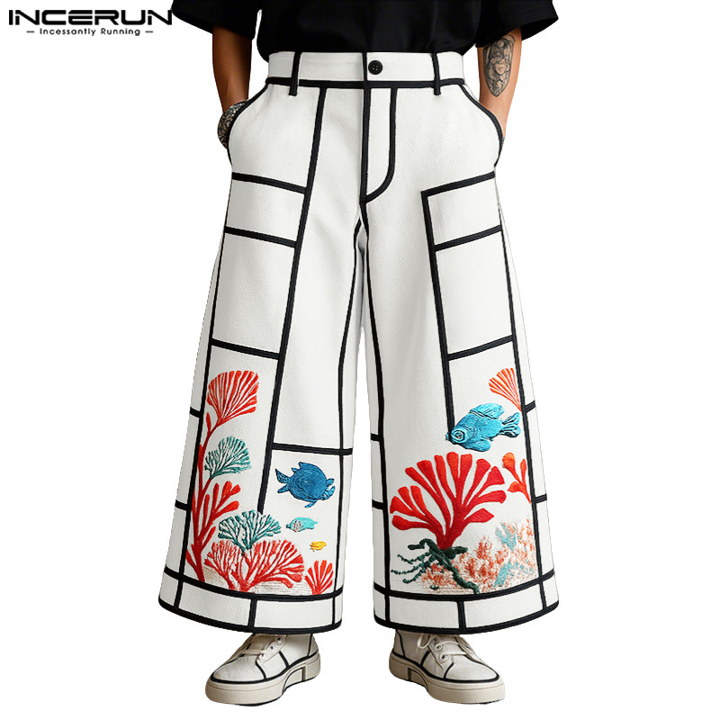 กางเกงผู้ชายทรงหลวม ดีไซน์ลายดอกไม้ แฟชั่น