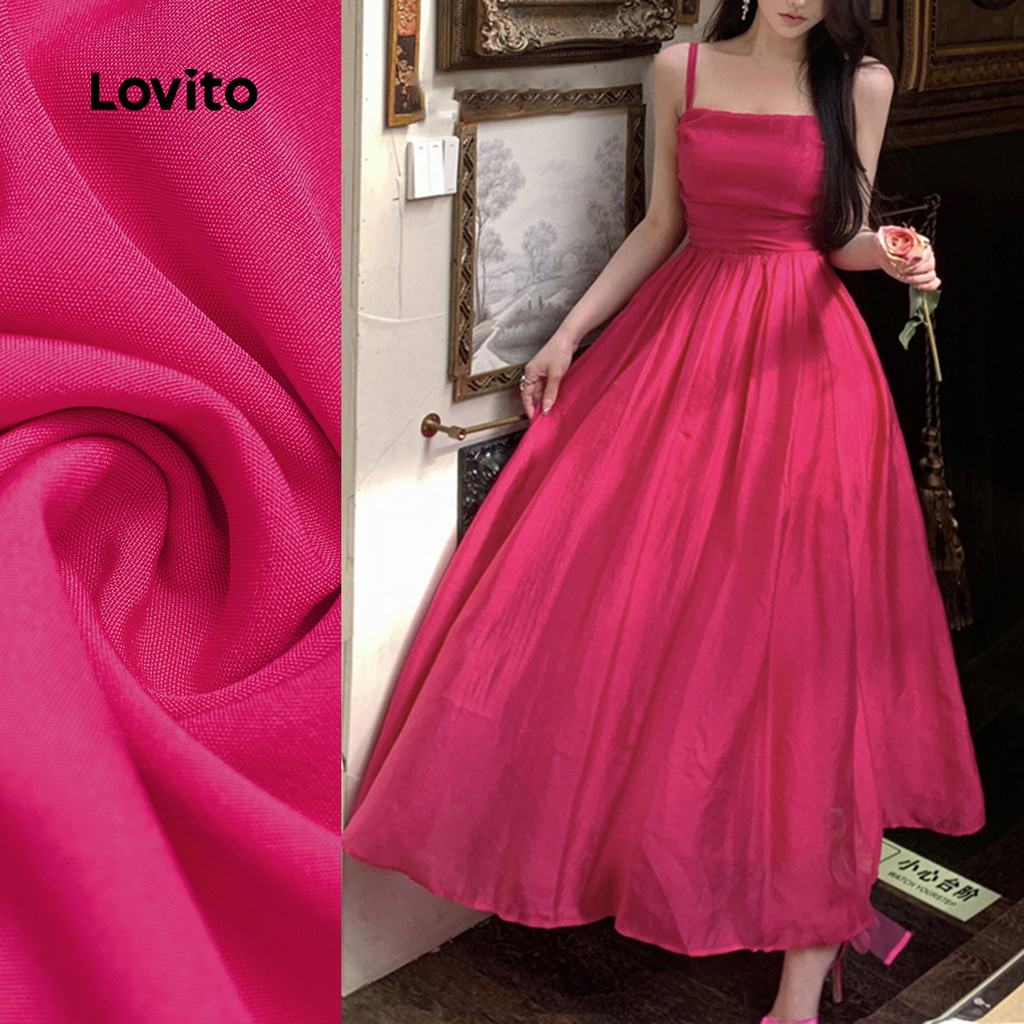(โบโฮ) Lovito ชุดเดรส ซิป สปริง/ซัมเมอร์ สีโรส เรด สำหรับผู้หญิง L149LD158