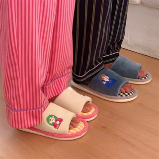 รองเท้าแตะผ้าฝ้าย_soft sole_สำหรับผู้ชายและผู้หญิง ออกแบบการ์ตูน เหมาะกับฤดูใบไม้ร่วงและฤดูหนาว