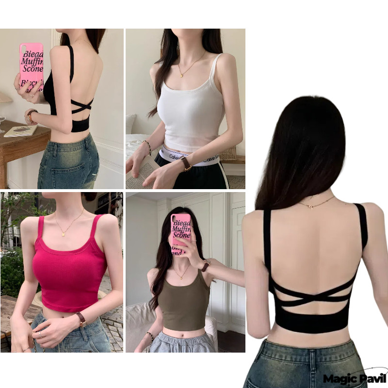 【Magic】พร้อมส่ง|สายเดี่ยว เสื้อกล้าม เสื้อสายเดี่ยวไหมพรม มีฟองน้ำ เว้าหล้งเซ็กซี่สายคาด หลายสีเลือก  FY5741