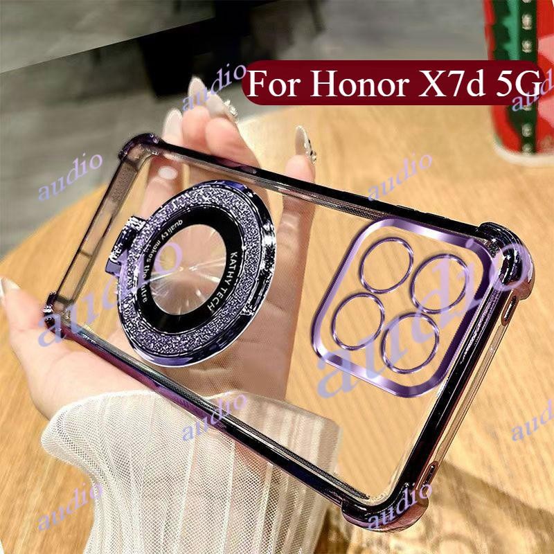 Honor X7d 5G 4Gสี่มุมชุบGlitterโปร่งใสเคสโทรศัพท์สําหรับHONOR X7d HonorX7d 5G 4Gกันกระแทกซิลิโคนปกหล