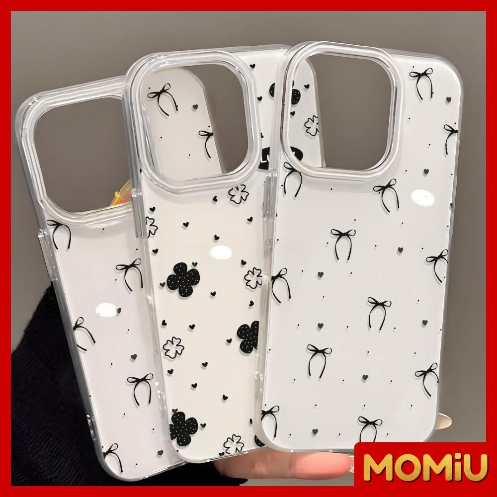 MOMiU - เจลลี่เนียนเงา IMD สีขาว เข้ากันได้สำหรับ เคสไอโฟน11 เคส iphone 16 Pro Max 7Plus XR 12 13 14 15 โบว์สีดำสวยงาม