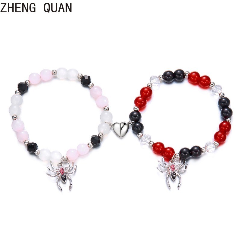 2 ชิ้น Spider Web Bracelet Set Halloween Couple BFF Matching Jewelry