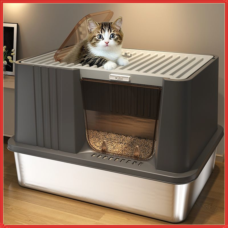 ✨ถังทรายแมวสแตนเลสขนาดใหญ่มาก ป้องกันการกระเด็น ปิดสนิท ป้องกันกลิ่น แมวเมน/ขนาดใหญ่ใช้ดี แบบตู้เก็บ