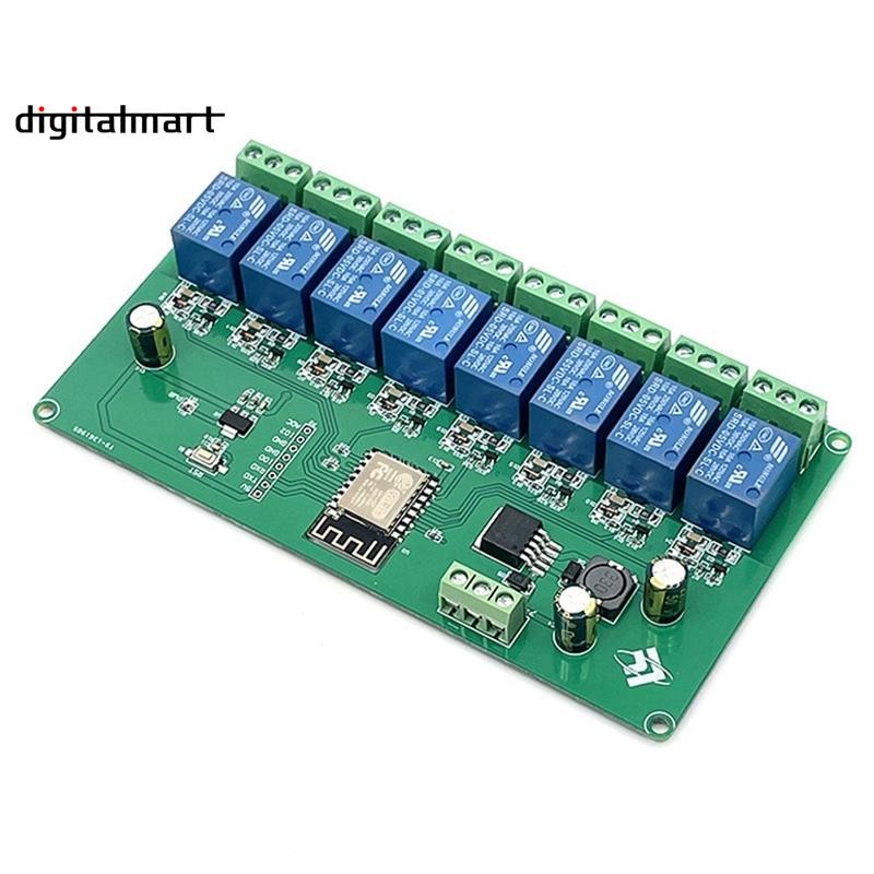 8 ช่อง ESP8266 โมดูลรีเลย์ WIFI ไร้สาย ESP-12F บอร์ดพัฒนา DC 5V/7-28V E- APP รีโมทคอนโทรล