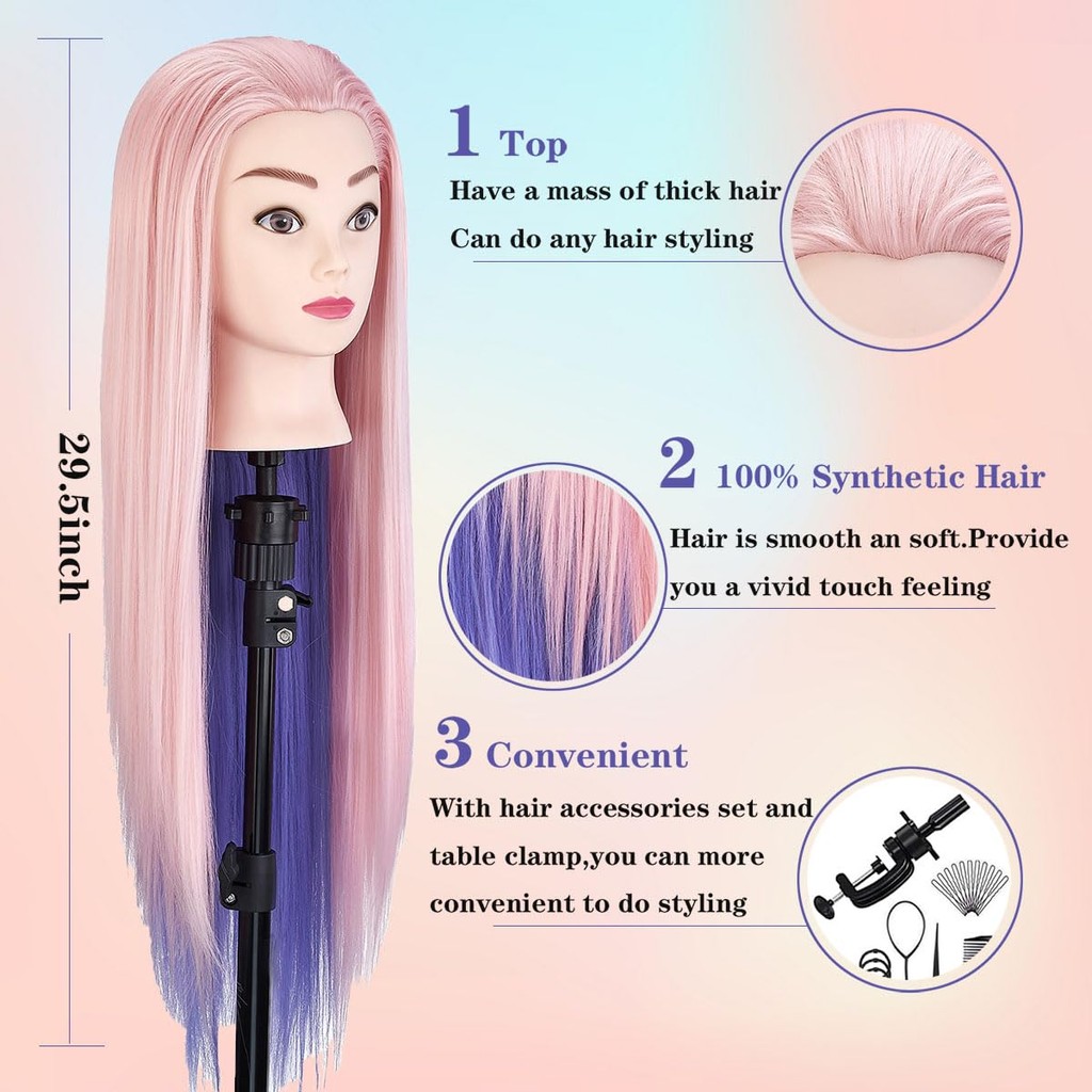 หัวหุ่นทําผม ซซี่ LLC 29" หุ่นคอสเมติก หัวมานิคิน หัวตุ๊กตาสําหรับทําผมฝึกบน หัวถักเปียฝึกทําผมพร้อม