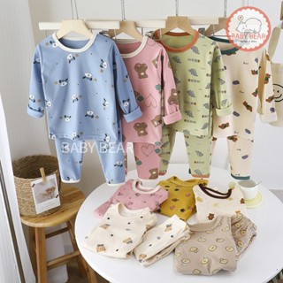 ชุดนอนเด็ก ชุดนอนแขนยาวขายาว เสื้อผ้าเด็ก พิมพ์ลายหมี ผ้านุ่…