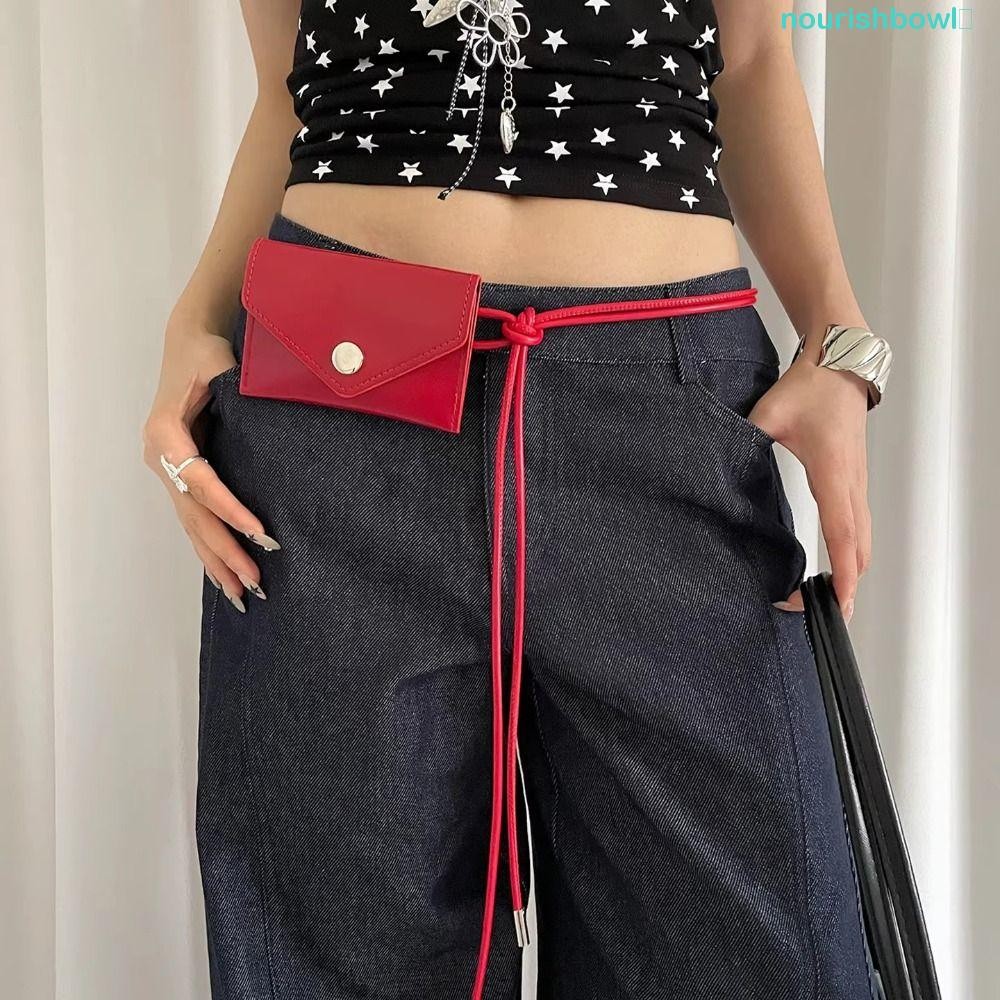 นูริชโบว์ล​ เชือกเอว Envelop, กระเป๋าคาดเอวหนังอเนกประสงค์วินเทจ, Niche สีดําสีแดง High-End Y2k ชุดก