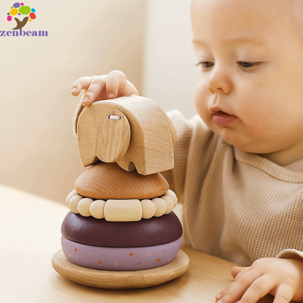 ZENBEAM บล็อกสัตว์ของเล่นเพื่อการศึกษา,ไม้ Stack Baby Pole Stack ของเล่น, Balance เกมสมอง Nesting ปร