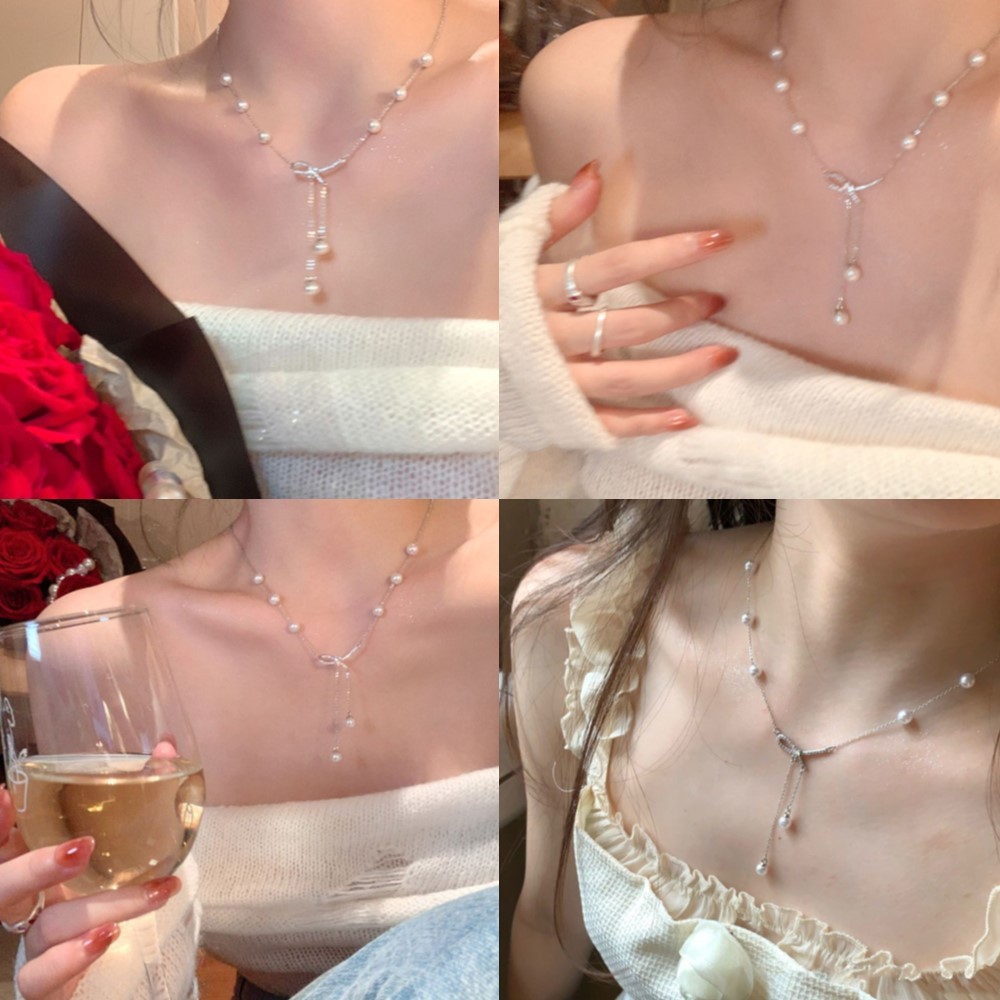 สไตล์มุกโรแมนติก Starry Sky สร้อยคอพู่มุกออกแบบหรูหรา Niche Collar Chain