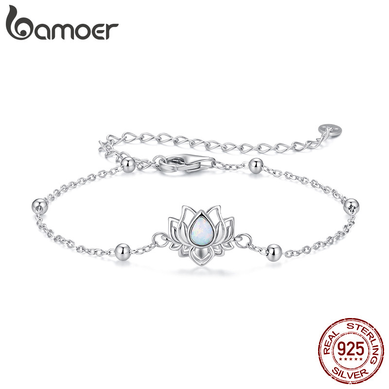 สร้อยข้อมือเงินแท้ 925 ลายดอกบัว เครื่องประดับไม่อันตรายต่อผิว สไตล์สำหรับผู้หญิง
