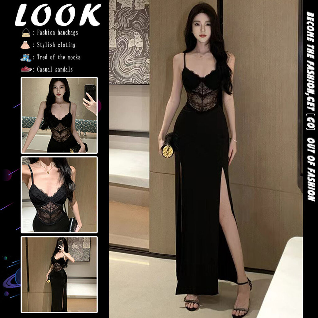 ชุดเดรสยาว สายเดี่ยว เสริมฟองน้ำ GB264 พร้อมส่งด่วนในไทย