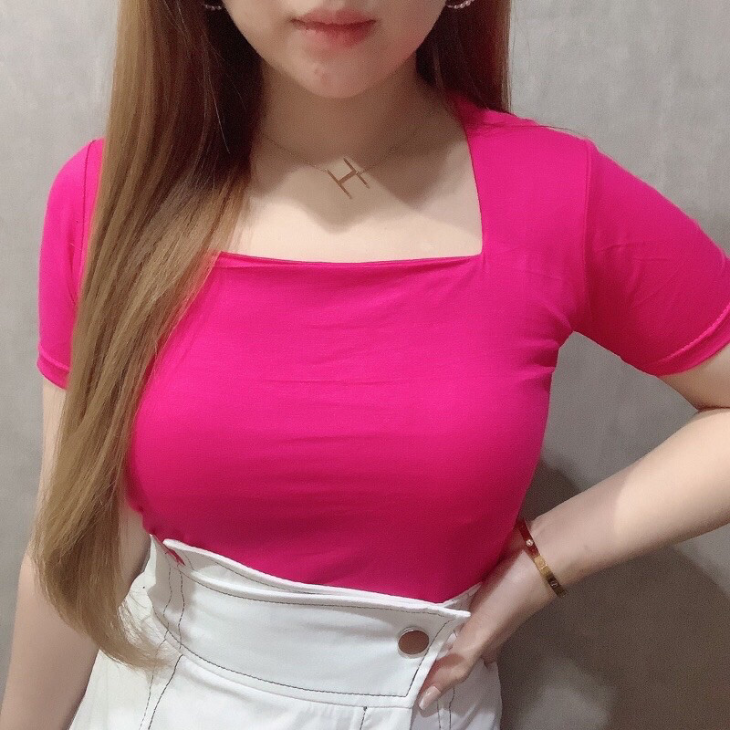 เสื้อครอป เสื้อครอปคอเหลี่ยม Box Crop Tee Plain Square Neck CT 004 NEWEST FSI