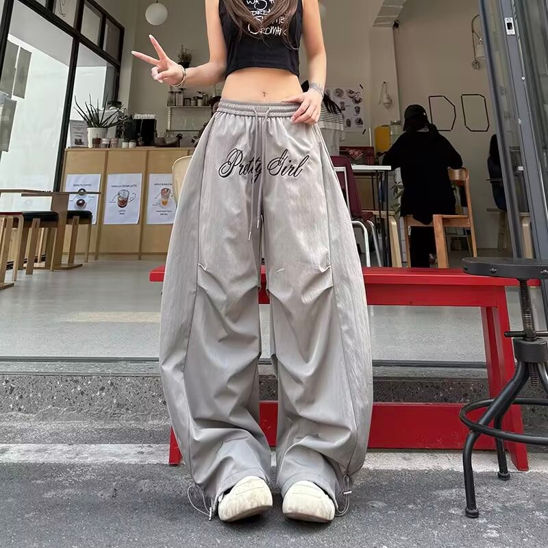 กางเกงพลร่ม ผ่อนปรน เอวยางยืด เย็บปักถักร้อย สไตล์อเมริกัน ถนน หญิง คุณภาพสูง