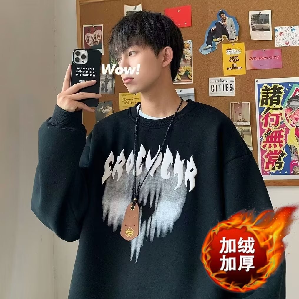 ขนาดใหญ่ 2024 ผู้ชายญี่ปุ่น Love Heart 2025 ใหม่รอบคอฤดูใบไม้ผลิฤดูใบไม้ร่วงอเมริกันเสื้อกันหนาว Hig