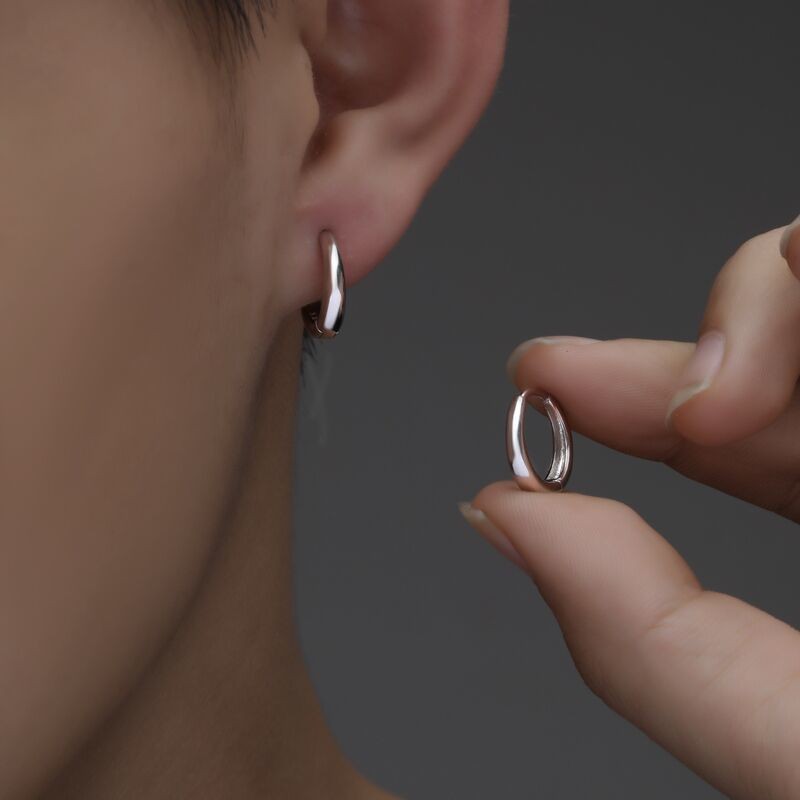 925 Silver Unisex Single Unique Niche Simple Glossy ต่างหู