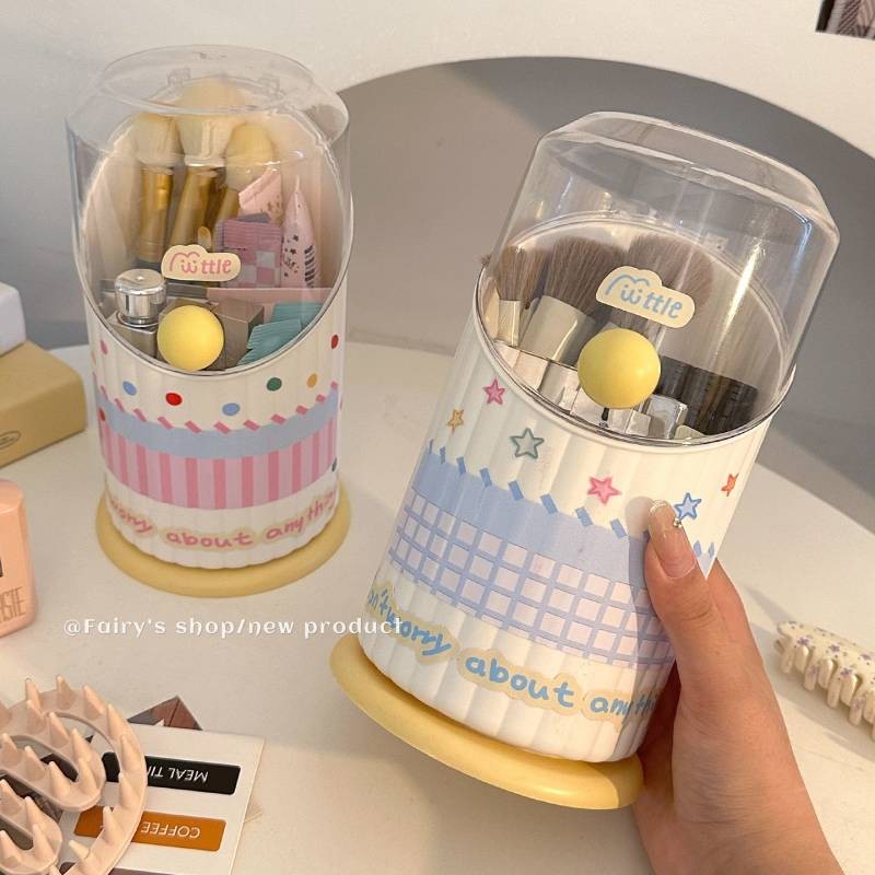INS Style Good-looking Makeup Brush Storage Tube Compartment Dustproof Cosmetics Storage Box Student Dormitory Desktop Pen Holder LyPV