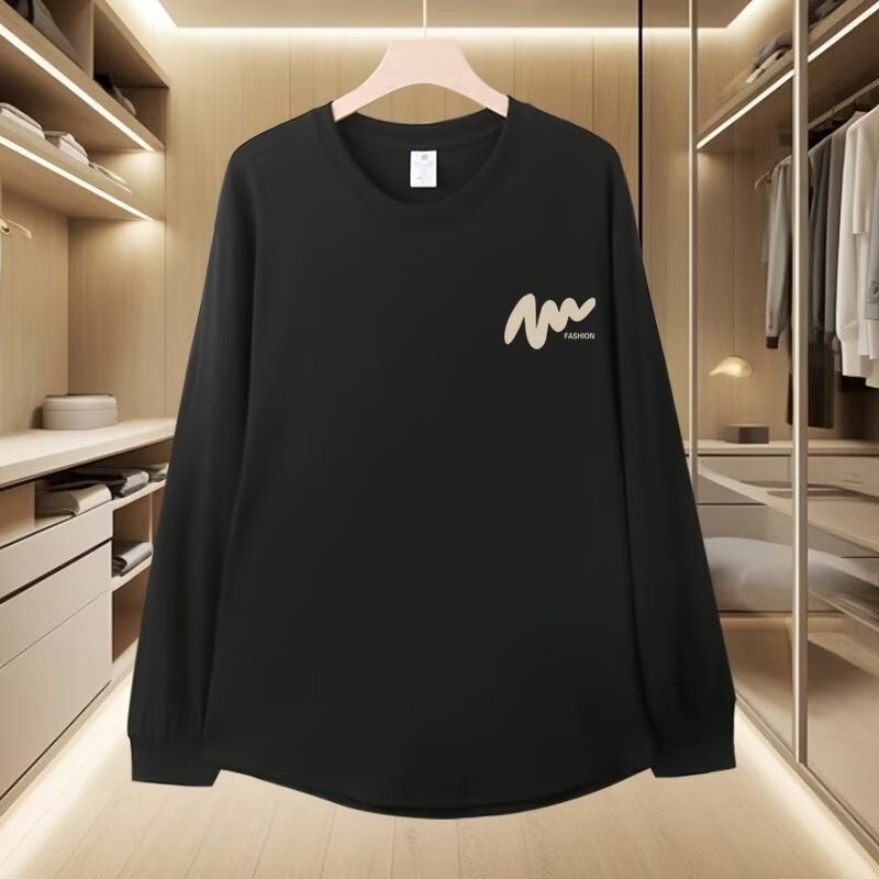 เสื้อกันหนาวสำหรับผู้ชายสไตล์เกาหลีและฮ่องกong ออกแบบใหม่ปี2024 พิมพ์หลวมรอบคอ เหมาะกับฤดูใบไม้ร่วงแ