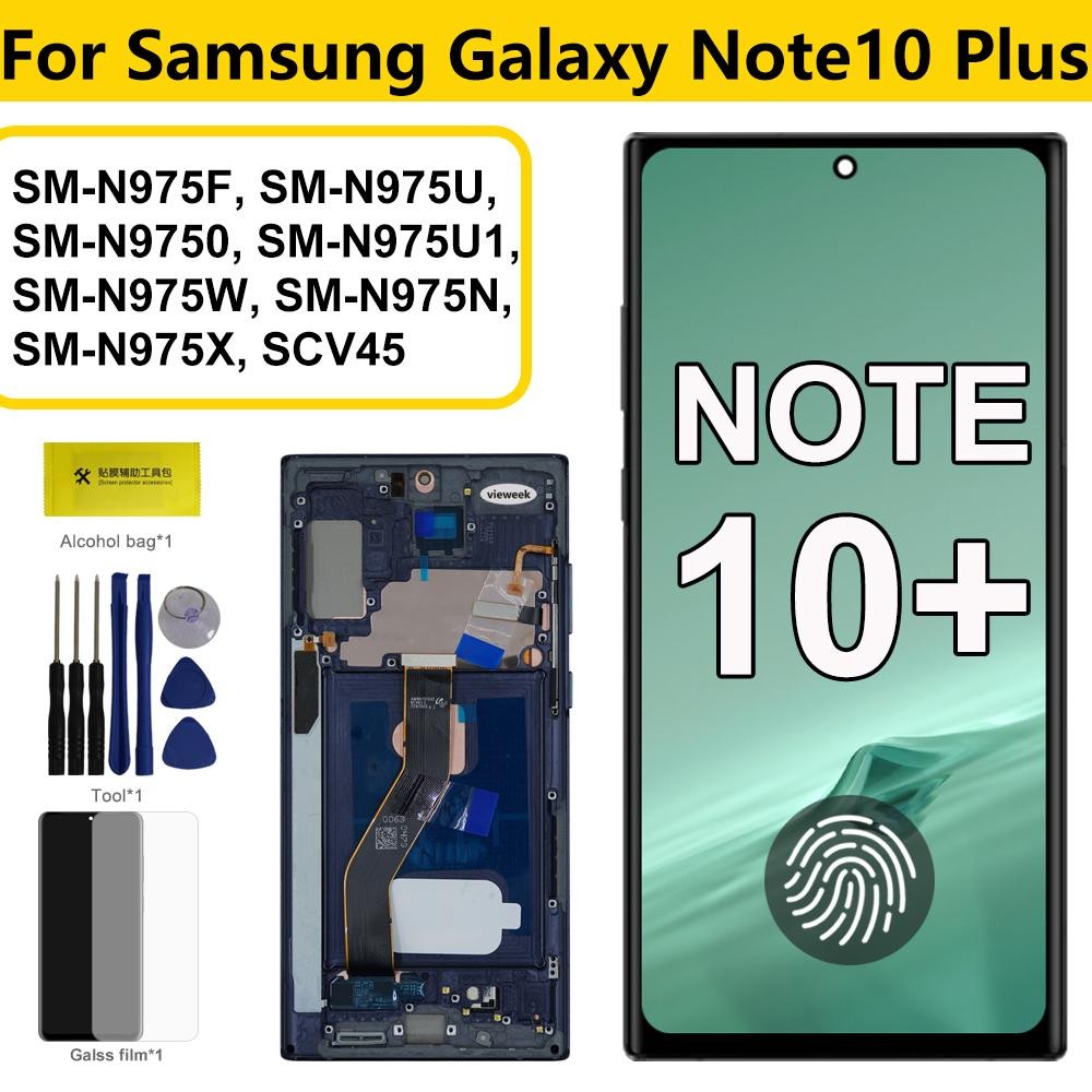 AMOLED สําหรับ Samsung Galaxy Note10 Plus N975F N975U N975N จอแสดงผล LCD Touch Screen Digitizer กรอบ