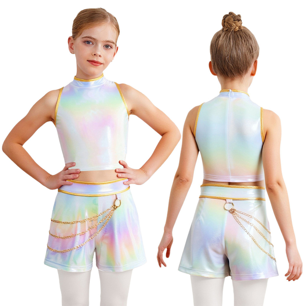 เด็กสาวปีศาจHunter Pop-singerคอสเพลย์ประสิทธิภาพเครื่องแต่งกายโลหะเงาCrop Tank TopกับกระโปรงHip Hop 