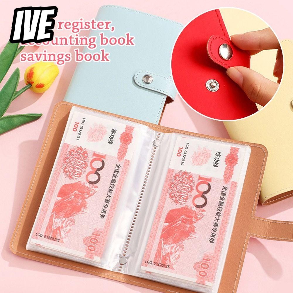 IVEYOUNG 100 ซอง ท้าทายประหยัดเงิน, สมุดเก็บเงิน PU กันน้ํา, ตลกนํากลับมาใช้ใหม่แบบพกพาความจุขนาดใหญ่เครื่องผูกออมทรัพย์เด็ก