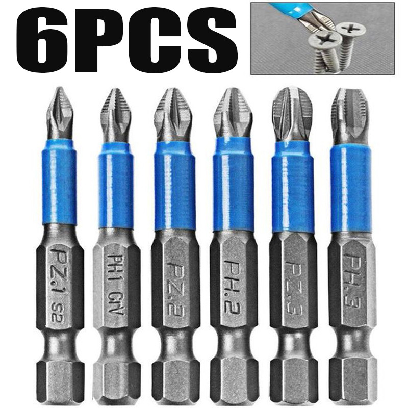 6Pcs Non-Slip Magnetic Drill Bit Set for Screwdriver 50mm Hex Shank Cross Head Screwdriver Drill Bit