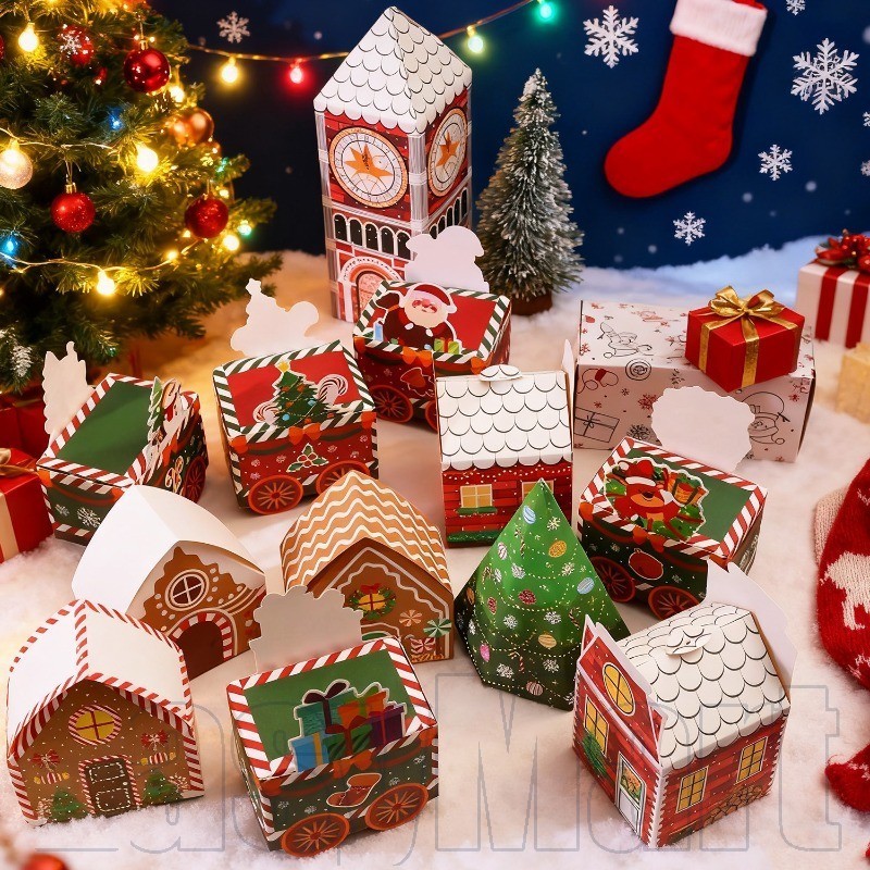 กล่องของขวัญคริสต์มาสกระดาษแข็งสีขาว 4-24 ชิ้น 6 ซีรีส์, โซลูชั่นบรรจุภัณฑ์หลายขนาดสําหรับปัจจุบัน, รวมสายตกแต่งและแถบห่อ
