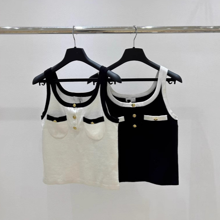 5SR0 CH##EL Women's Vest French Style Elegant Socialite Sleeveless Slimming Knitted Top