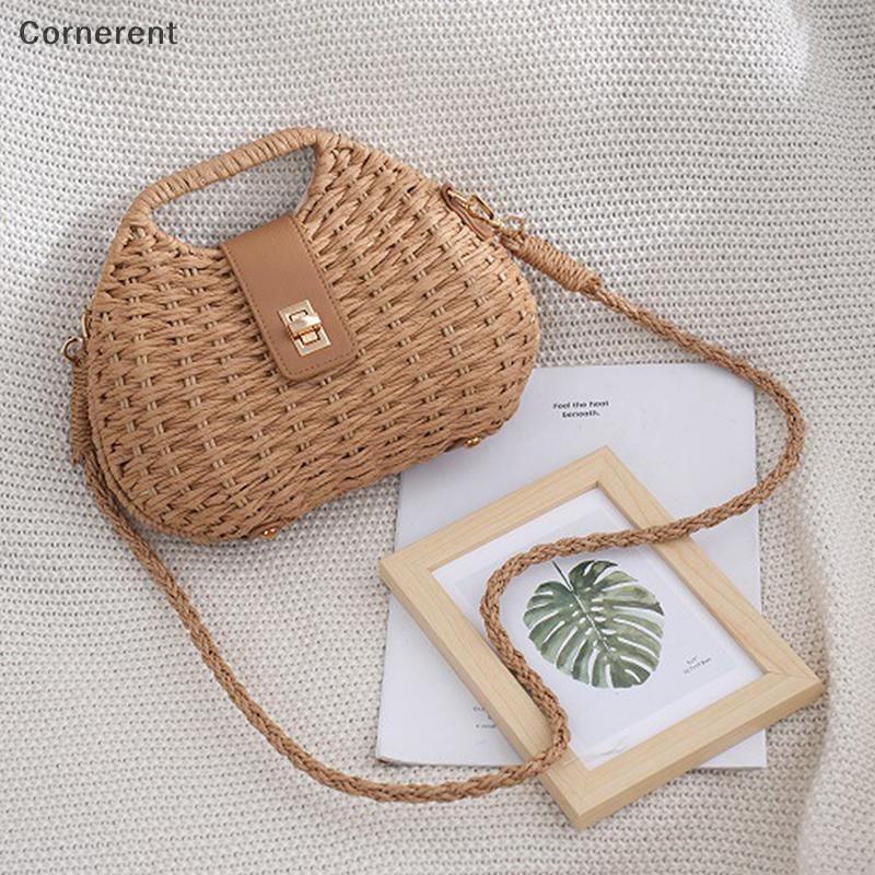 กระเป๋าใหม่สำหรับผู้หญิง แบบฟางหรูหรา สะพายข้างได้และข้ามตัว ใช้งานหลายโอกาส