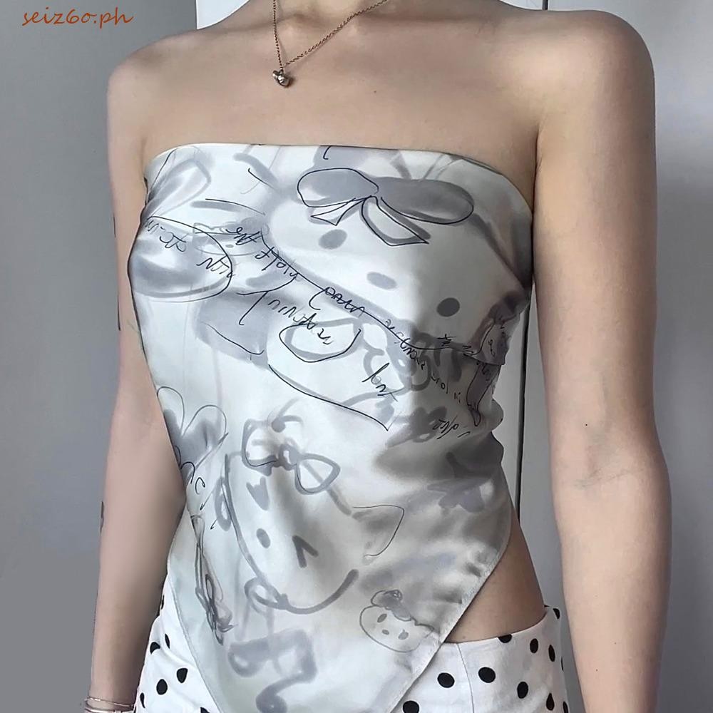 SEIZ6O Kitty Cat Hair Scarf, Y2K Hip Hop Graffiti Kitty Hair Band, Turban อุปกรณ์เสริมแถบคาดศีรษะอะน