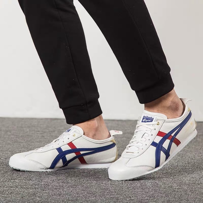 Onitsuka Tiger Onitsuka Tiger รองเท้าผู้ชาย Mexico 66 หนัง Platinum รองเท้าผ้าใบกีฬาลําลองของผู้หญิง